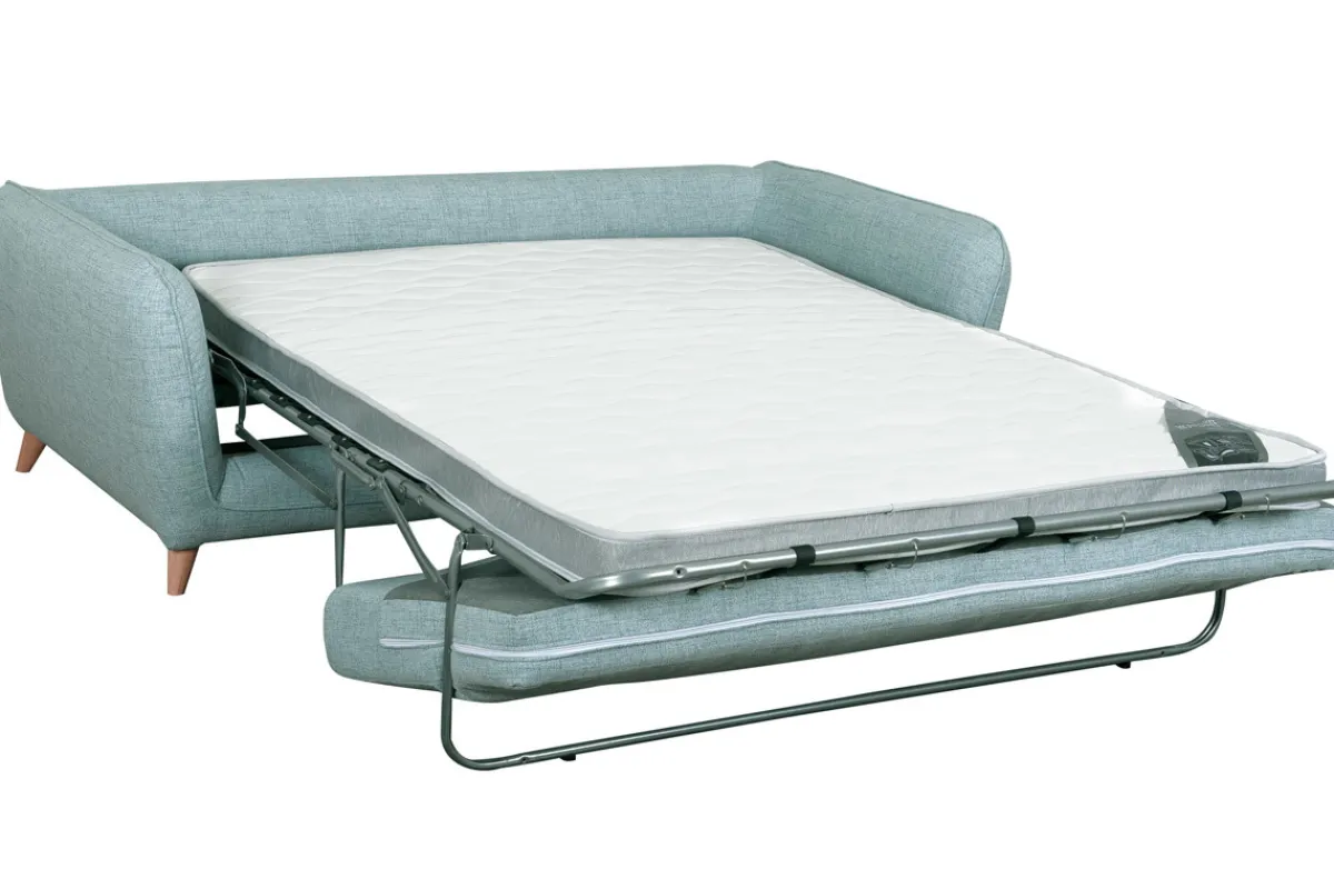 Miliboo Skandinavische Schlafcouch eisblau mit Matratze D10 cm 3-Sitzer CREEP* Schlafsofas