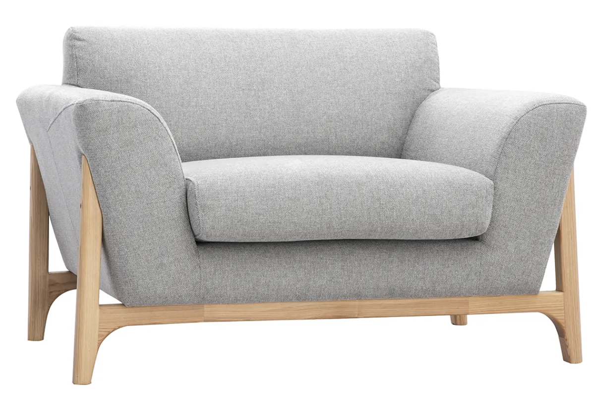 Miliboo Skandinavische Sessel aus hellgrauem Stoff mit Samteffekt und Eschenholz ASAKO* Design-sessel|Sessel