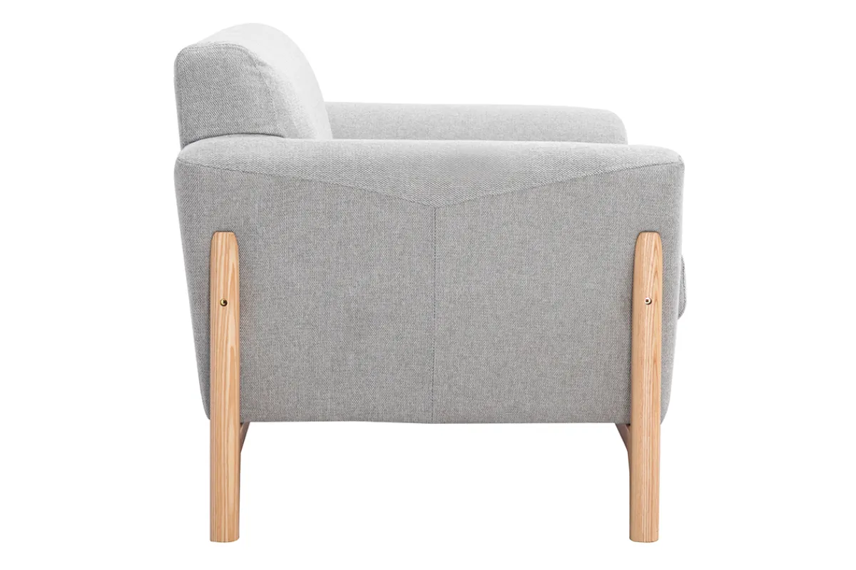 Miliboo Skandinavische Sessel aus hellgrauem Stoff mit Samteffekt und Eschenholz ASAKO* Design-sessel|Sessel