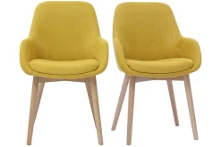 Miliboo Skandinavische Stühle aus senfgelbem Stoff mit Samteffekt und helles Massivholz (2er-Set) HOLO* Design-stühle
