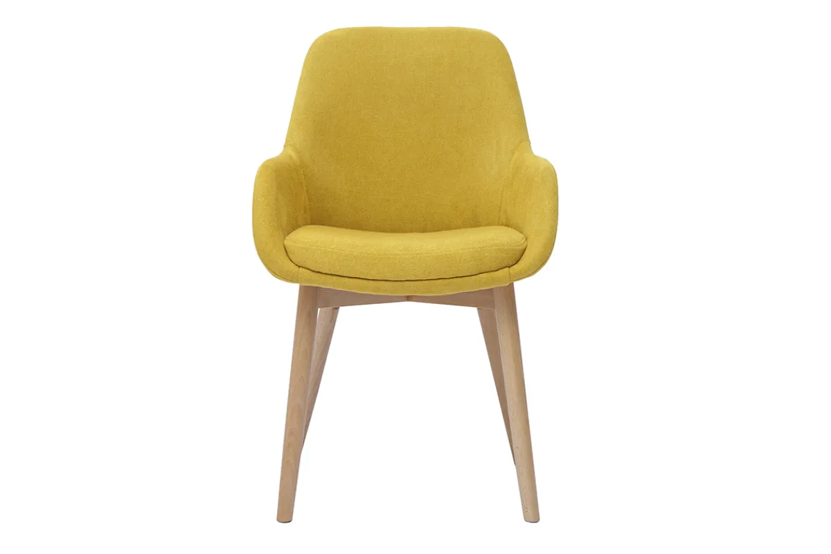 Miliboo Skandinavische Stühle aus senfgelbem Stoff mit Samteffekt und helles Massivholz (2er-Set) HOLO* Design-stühle