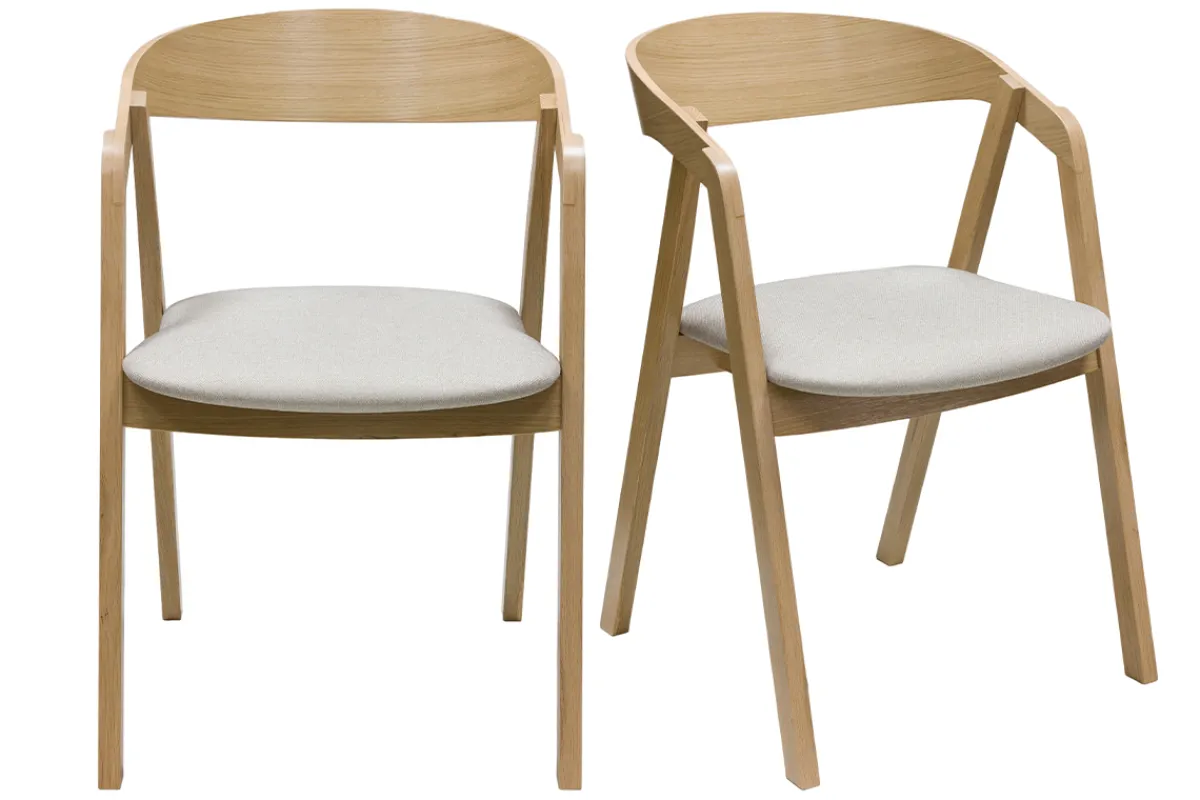 Miliboo Skandinavische Stühle aus hellem Eichenholz und beigem Stoff (2er-Set) LOVA* Design-stühle