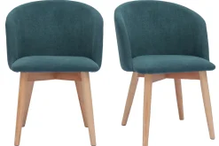 Miliboo Skandinavische Stühle aus entenblauem Stoff mit Samteffekt und hellem Massivholz (2er-Set) VANITY* Design-stühle