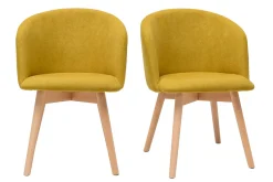Miliboo Skandinavische Stühle aus senfgelbem Stoff mit Samteffekt und massivem Buchenholz (2er-Set) VANITY* Design-stühle