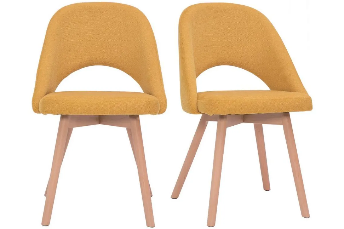 Miliboo Skandinavische Stühle aus senfgelbem Stoff mit Samteffekt und massivem Buchenholz (2er-Set) COSETTE* Design-stühle