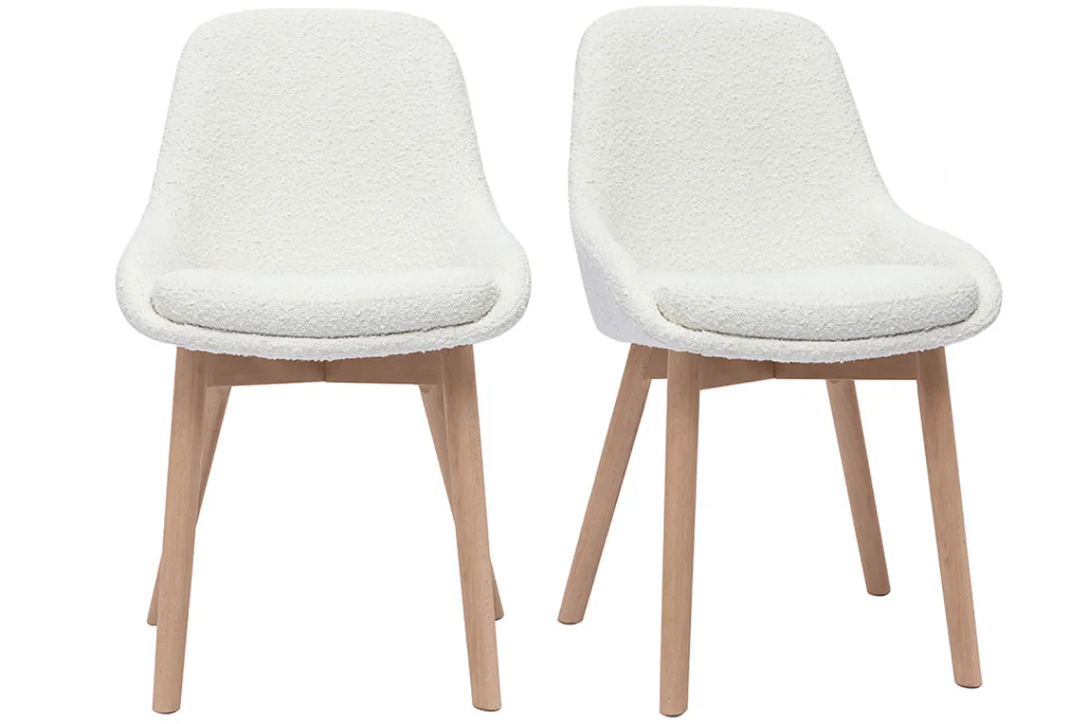 Miliboo Skandinavische Stühle aus Stoff mit Wolleffekt und hellem, massivem Eichenholz (2er-Set) HOLO* Design-stühle