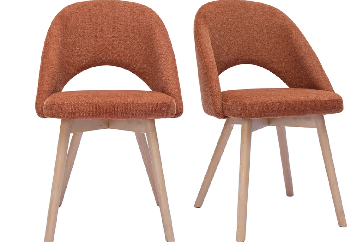 Miliboo Skandinavische Stühle aus Stoff mit strukturiertem Samteffekt in Rostbraun und hellem Holz (2er-Set) COSETTE* Design-stühle