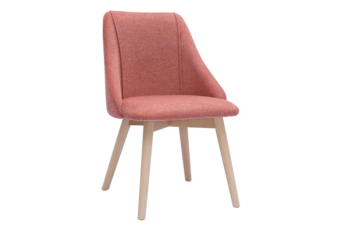 Miliboo Skandinavische Stühle aus Stoff mit strukturiertem Samteffekt in Terracotta und hellem Holz (2er-Set) HIGGINS* Design-stühle