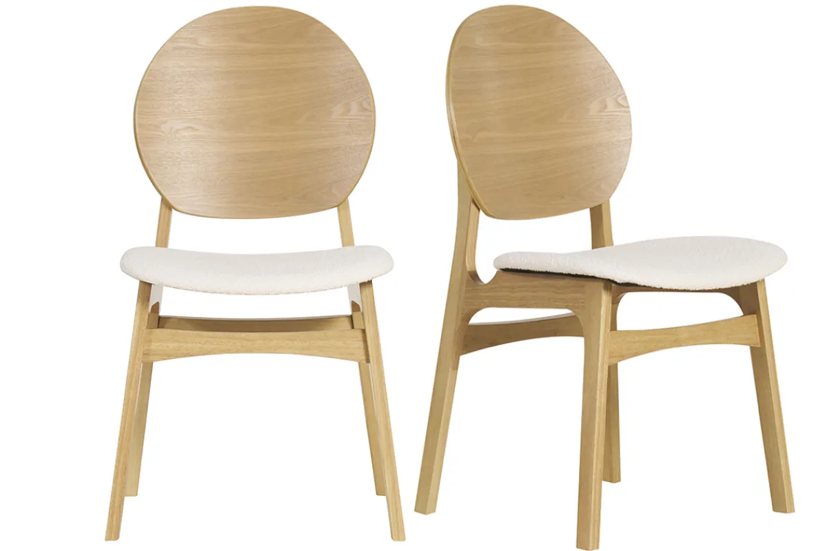 Miliboo Skandinavische Stühle aus Stoff mit Bouclé-Wolleffekt und hellem Holz (2er-Set) ELTON* Design-stühle