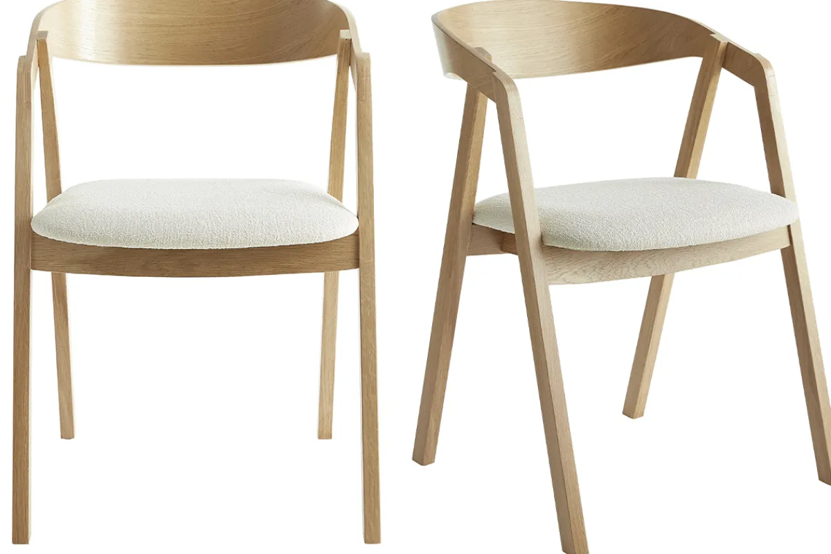 Miliboo Skandinavische Stühle aus hellem Eichenholz und Stoff mit Bouclé-Wolleffekt in Ecru (2er-Set) LOVA* Design-stühle|Holzstühle