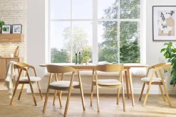 Miliboo Skandinavische Stühle aus hellem Eichenholz und Stoff mit Bouclé-Wolleffekt in Ecru (2er-Set) LOVA* Design-stühle|Holzstühle