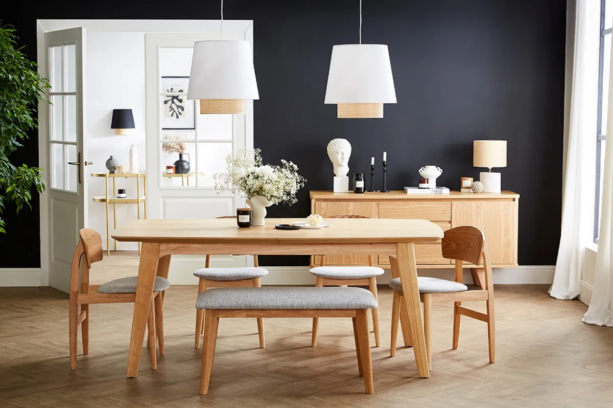 Miliboo Skandinavische Stühle aus hellem Holz und hellgrauem Stoff (2er-Set) ELION* Design-stühle|Holzstühle