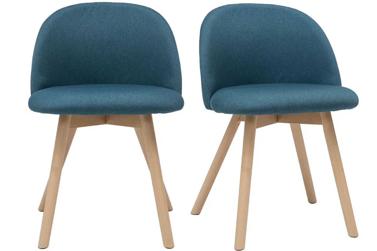 Miliboo Skandinavische Stühle mit entenblauem Stoff und massivem Buchenholz (2er-Set) CELESTE* Design-stühle