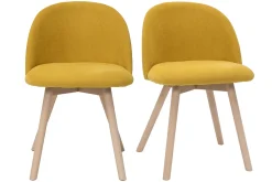 Miliboo Skandinavische Stühle mit senfgelben Stoff mit Samteffekt und massivem Buchenholz (2er-Set) CELESTE* Design-stühle