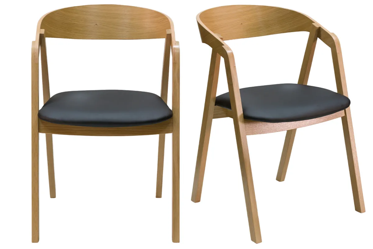 Miliboo Skandinavische Stühle stapelbar aus hellem Eichenholz und schwarzem Stoff (2er-Set) LOVA* Design-stühle|Holzstühle