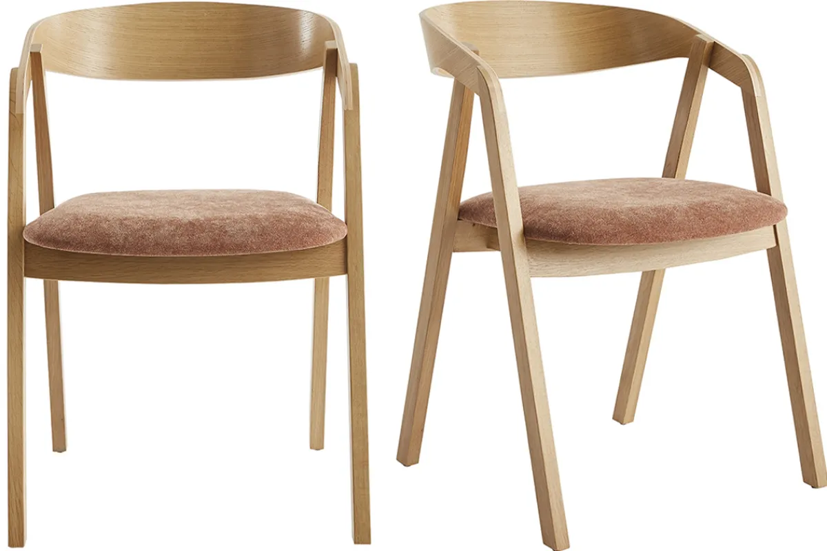 Miliboo Skandinavische Stühle stapelbar aus hellem Eichenholz und Stoff mit Bouclé-Wolleffekt in Ecru (2er-Set) LOVA* Design-stühle|Holzstühle