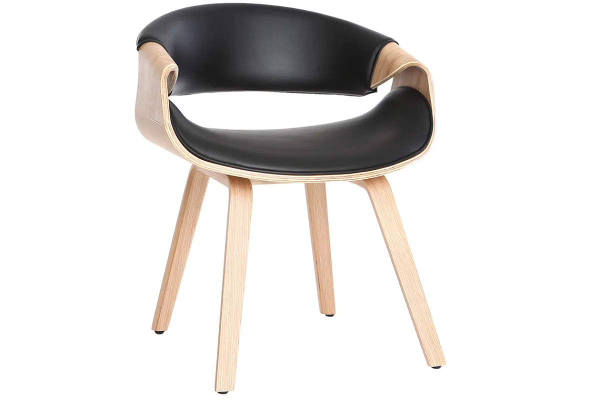 Miliboo Skandinavischer Armstuhl, schwarz und helles Holz ARAMIS* Design-sessel|Design-stühle