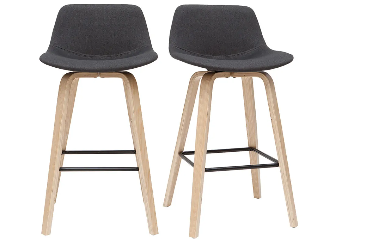 Miliboo Skandinavischer Barhocker dunkelgrauer Stoff 65 cm (2er-Set) NONIE* Barhocker