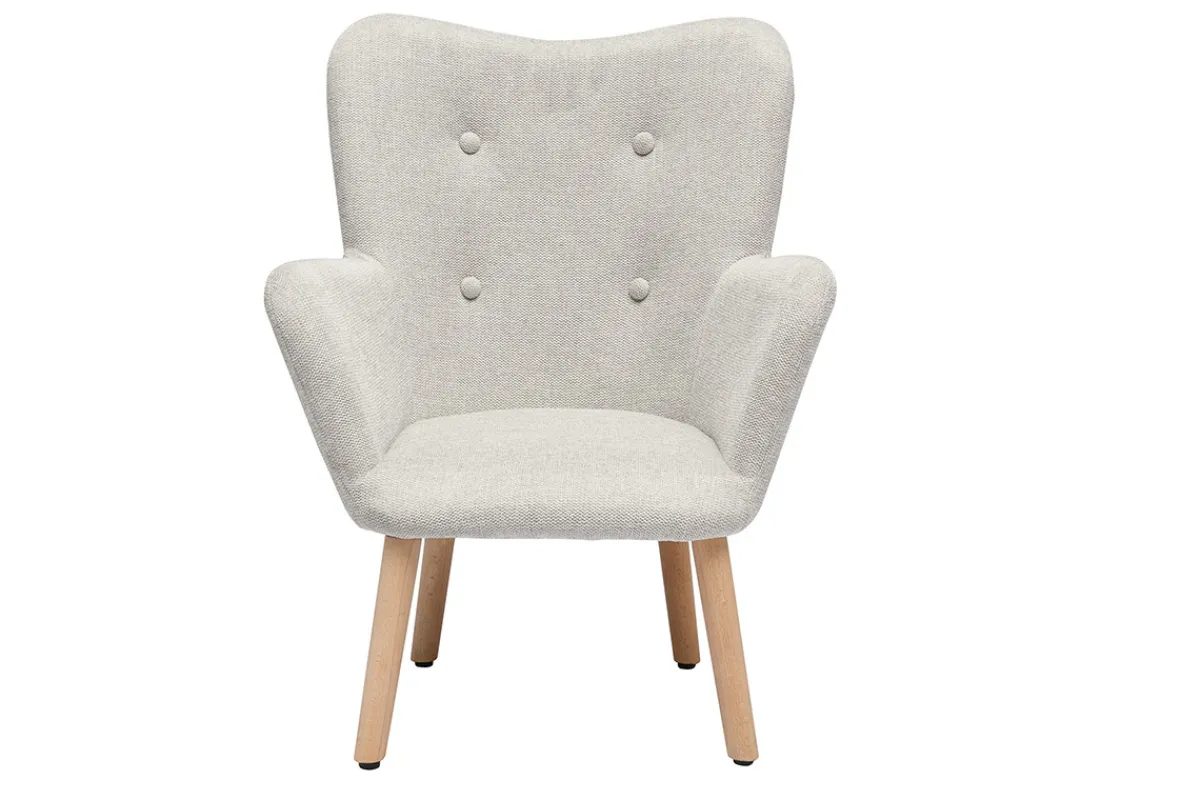 Miliboo Skandinavischer Kindersessel aus beigem Textur-Veloursstoff und hellem Holz BABY BRISTOL*Kinder Kindersessel