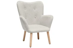 Miliboo Skandinavischer Kindersessel aus beigem Textur-Veloursstoff und hellem Holz BABY BRISTOL*Kinder Kindersessel