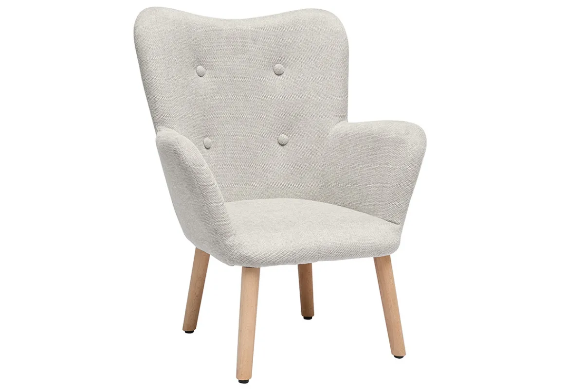 Miliboo Skandinavischer Kindersessel aus beigem Textur-Veloursstoff und hellem Holz BABY BRISTOL*Kinder Kindersessel