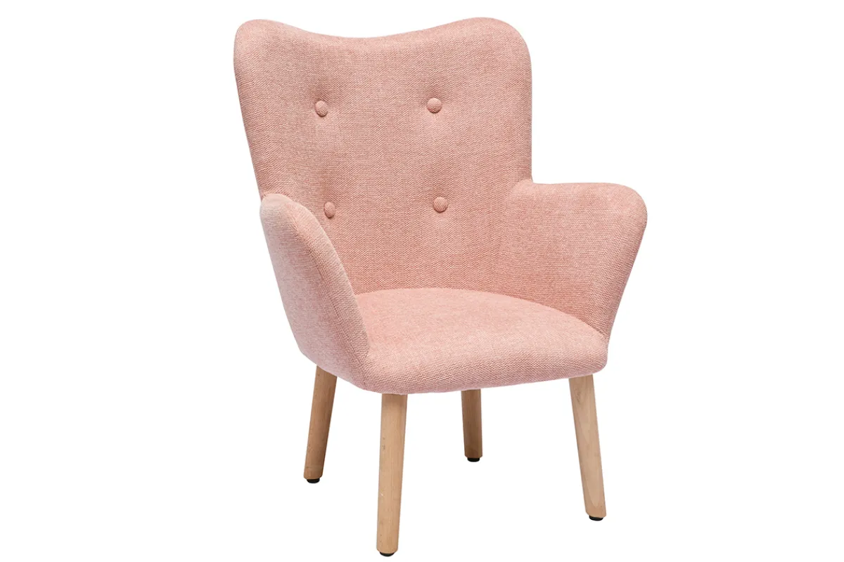 Miliboo Skandinavischer Kinderstuhl aus rosa Stoff mit Texturoberfläche und hellem Holz BABY BRISTOL*Kinder Kindersessel