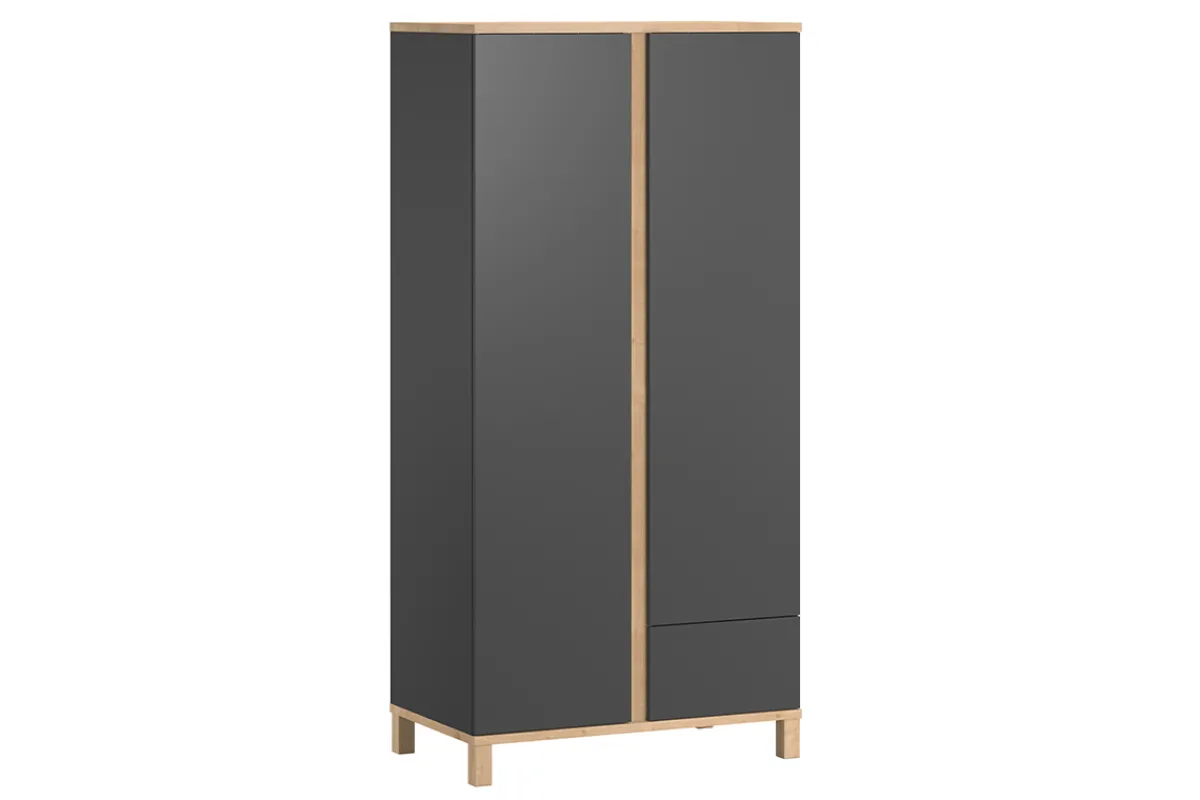 Miliboo Skandinavischer Kleiderschrank mit Garderobe und Regal in Anthrazitgrau und Holz EILIE*Kinder Schränke|Aufbewahrungsmöbel Für Kinder