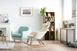 Miliboo Skandinavischer Schaukelstuhl Stoff Schaffell Weiß JHENE* Design-sessel|Schaukelstühle