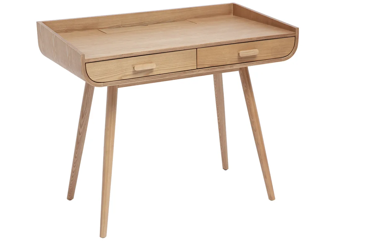 Miliboo Skandinavischer Schreibtisch mit Stauraum 2 Schubladen in hellem Holz B100 cm HALLEN* Design-schreibtische