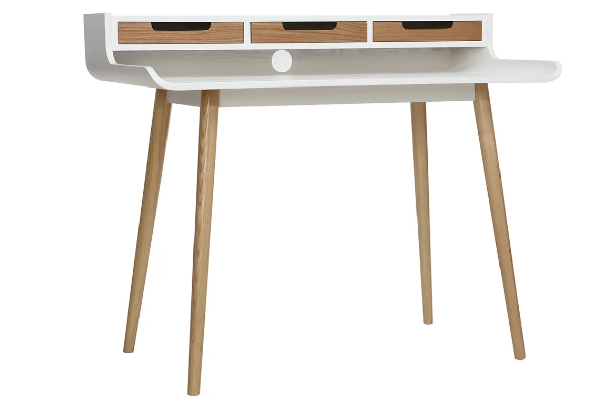 Miliboo Skandinavischer Schreibtisch weißes Holz mit Aufbewahrungsmöglichkeiten OPUS* Design-schreibtische