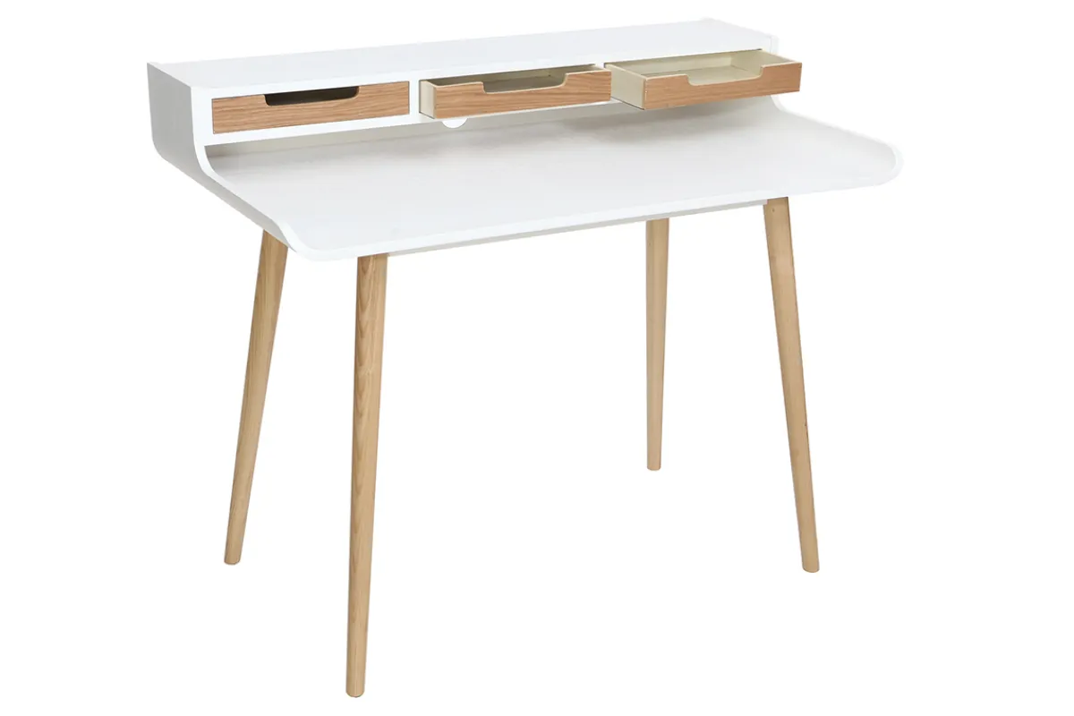 Miliboo Skandinavischer Schreibtisch weißes Holz mit Aufbewahrungsmöglichkeiten OPUS* Design-schreibtische