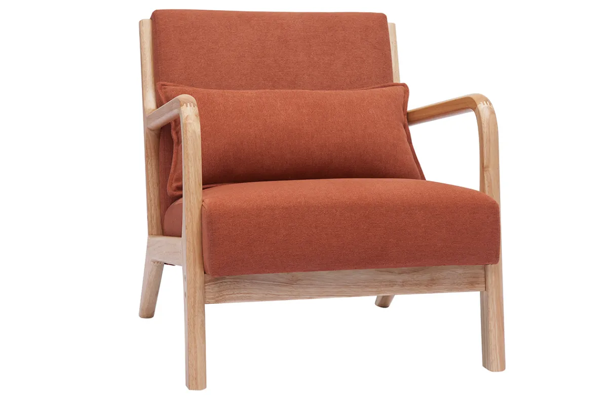 Miliboo Skandinavischer Sessel aus rostbraunem Stoff mit Samteffekt und hellem Massivholz DERRY* Design-sessel|Sessel