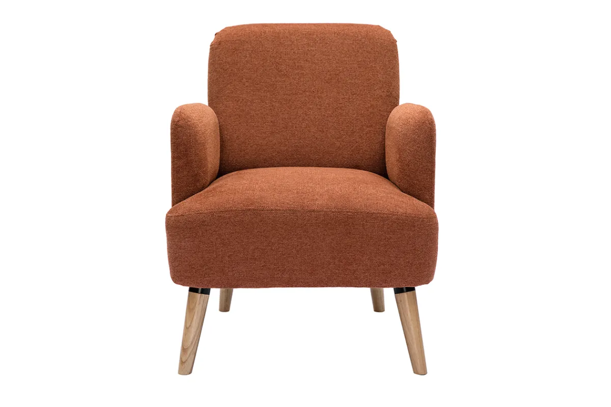 Miliboo Skandinavischer Sessel aus rostbraunem Stoff mit Samteffekt und Holz ISKO* Design-sessel|Sessel