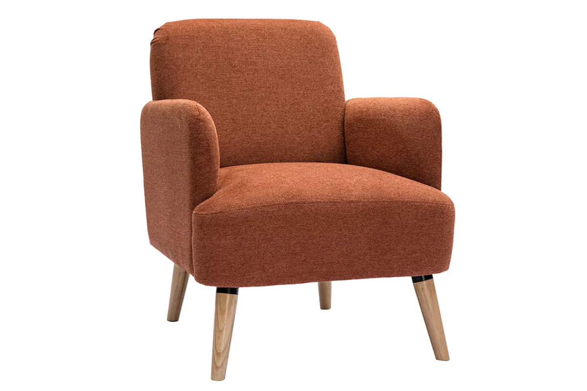 Miliboo Skandinavischer Sessel aus rostbraunem Stoff mit Samteffekt und Holz ISKO* Design-sessel|Sessel