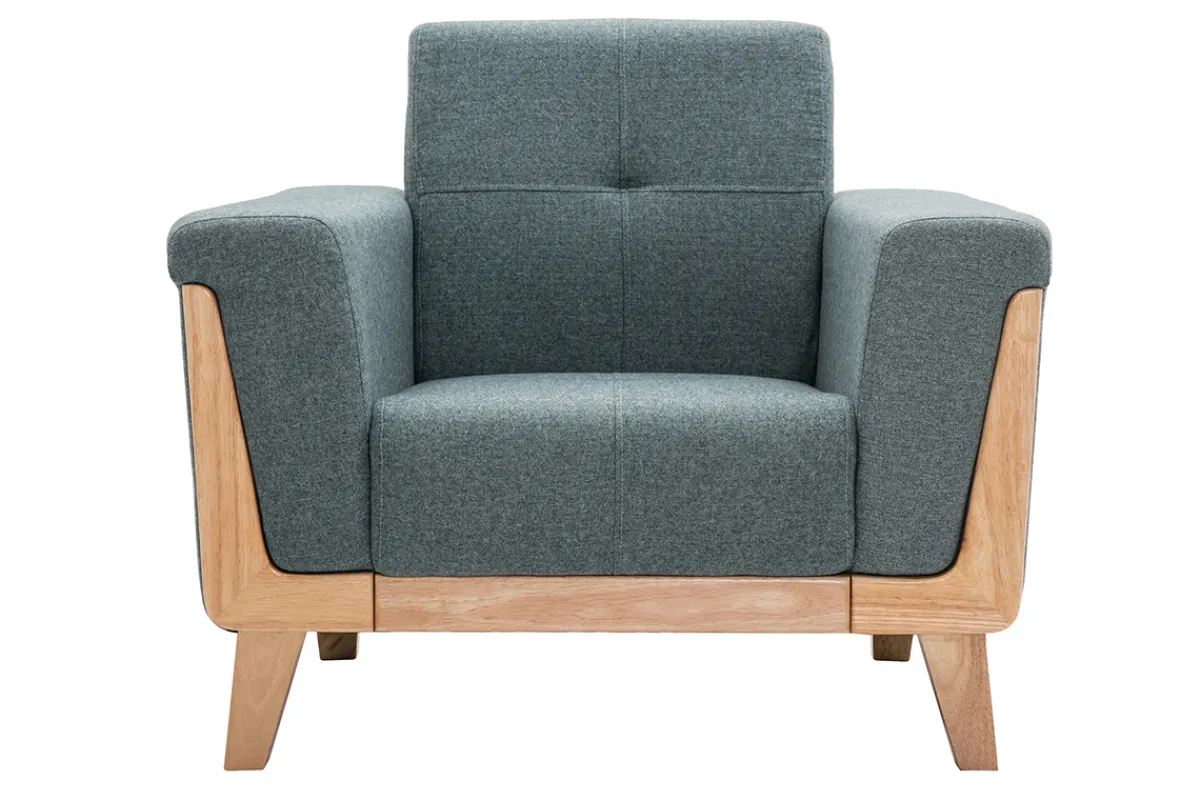 Miliboo Skandinavischer Sessel aus graugrünem Stoff und hellem Holz FJORD* Design-sessel|Sessel