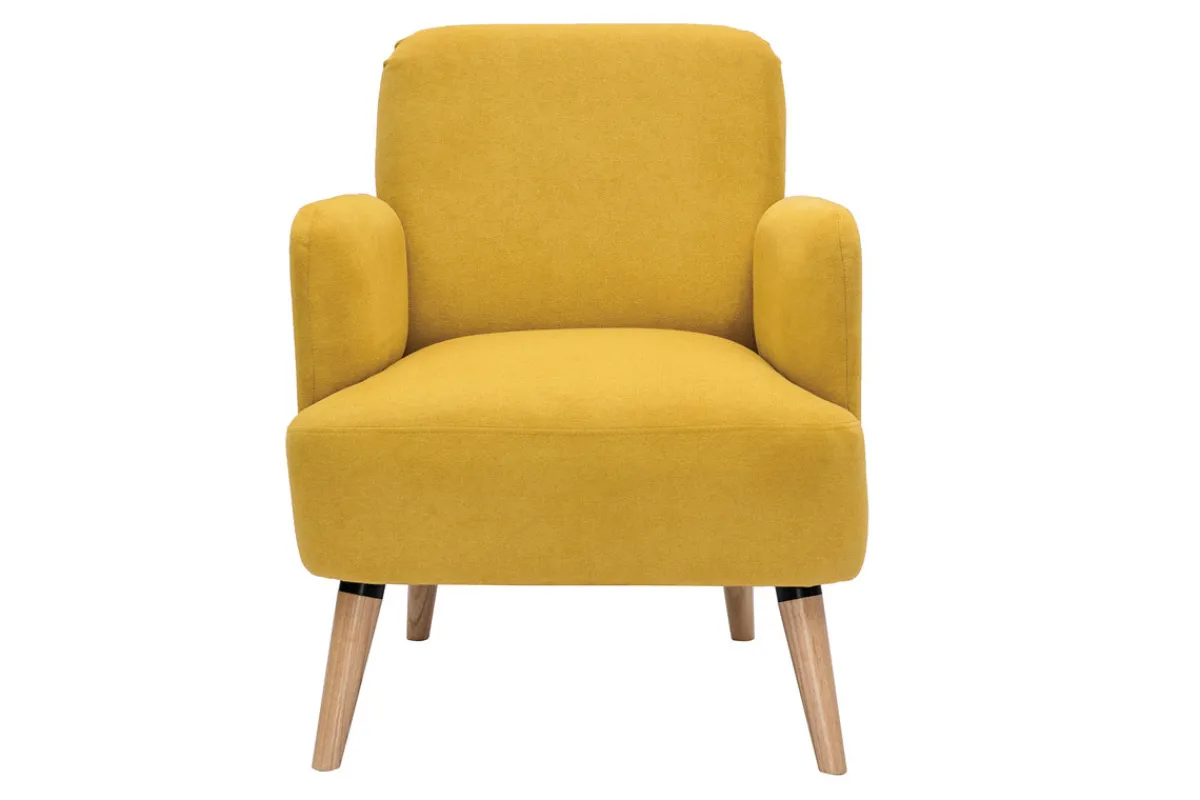 Miliboo Skandinavischer Sessel aus senfgelbem Stoff mit Samteffekt und Holz ISKO* Design-sessel|Sessel