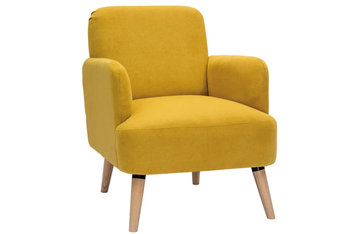 Miliboo Skandinavischer Sessel aus senfgelbem Stoff mit Samteffekt und Holz ISKO* Design-sessel|Sessel