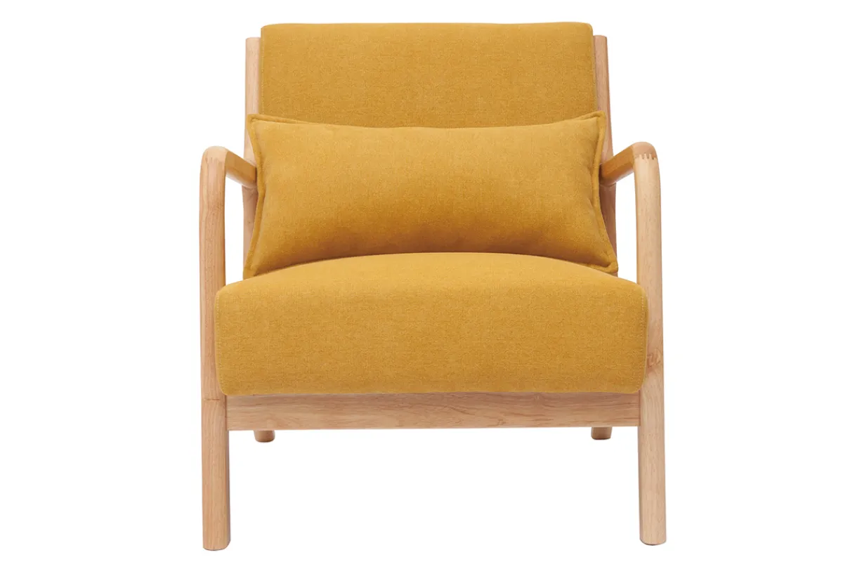 Miliboo Skandinavischer Sessel aus senfgelbem Stoff mit Samteffekt und hellem Massivholz DERRY* Design-sessel|Sessel