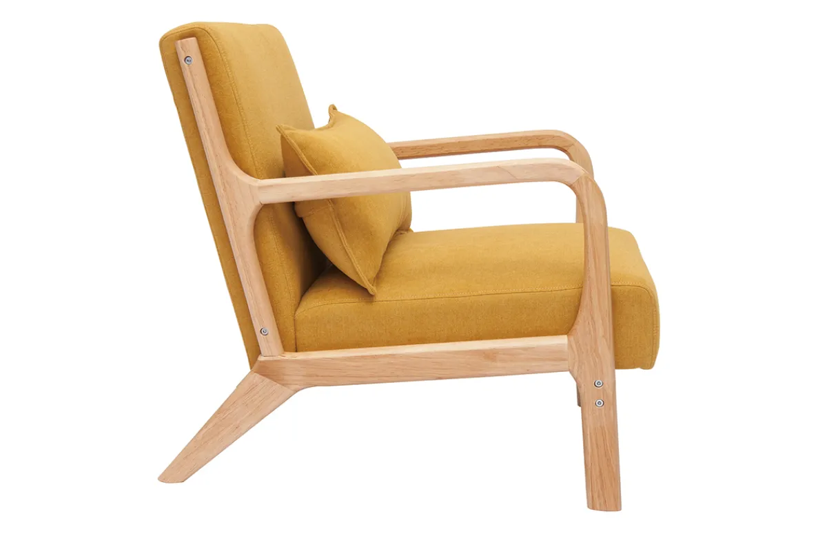 Miliboo Skandinavischer Sessel aus senfgelbem Stoff mit Samteffekt und hellem Massivholz DERRY* Design-sessel|Sessel