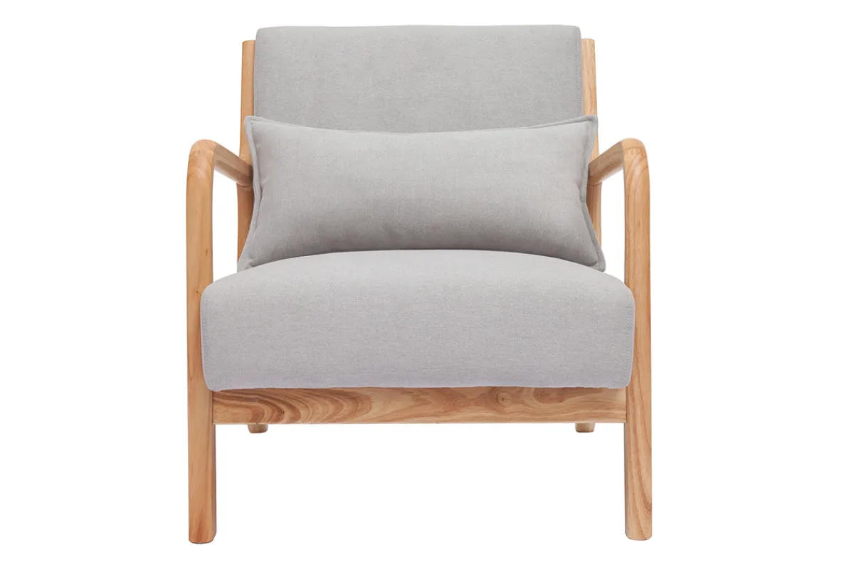 Miliboo Skandinavischer Sessel aus hellgrauem Stoff mit Samteffekt und hellem Massivholz DERRY* Design-sessel|Sessel