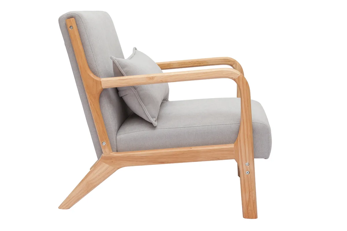 Miliboo Skandinavischer Sessel aus hellgrauem Stoff mit Samteffekt und hellem Massivholz DERRY* Design-sessel|Sessel