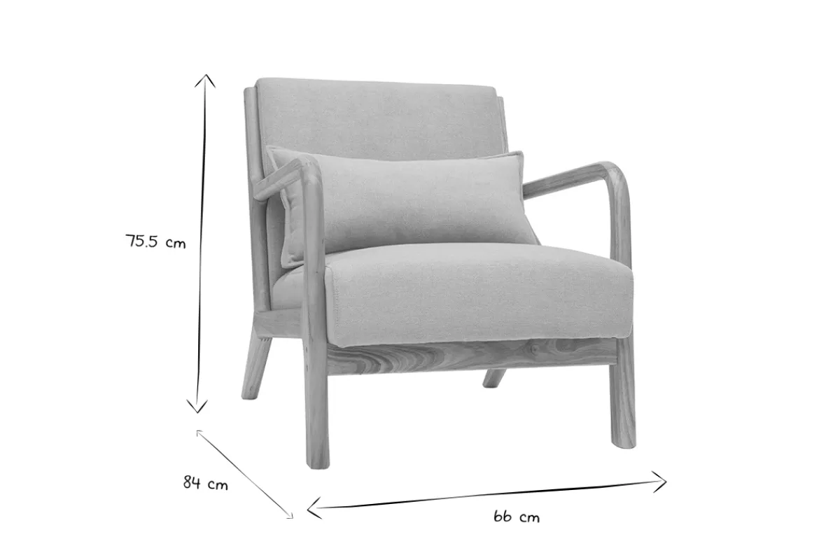 Miliboo Skandinavischer Sessel aus hellgrauem Stoff mit Samteffekt und hellem Massivholz DERRY* Design-sessel|Sessel