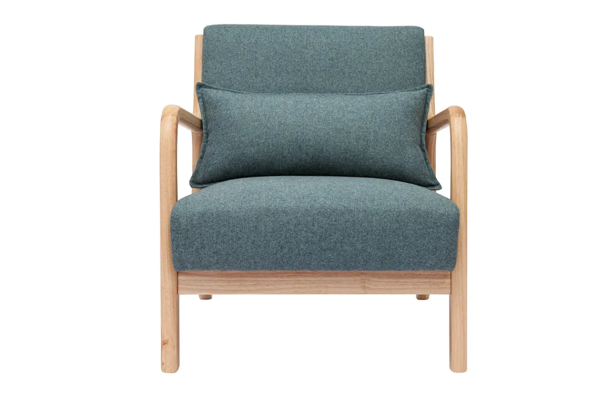 Miliboo Skandinavischer Sessel aus graugrünem Stoff mit Samteffekt und hellem Massivholz DERRY* Design-sessel|Sessel