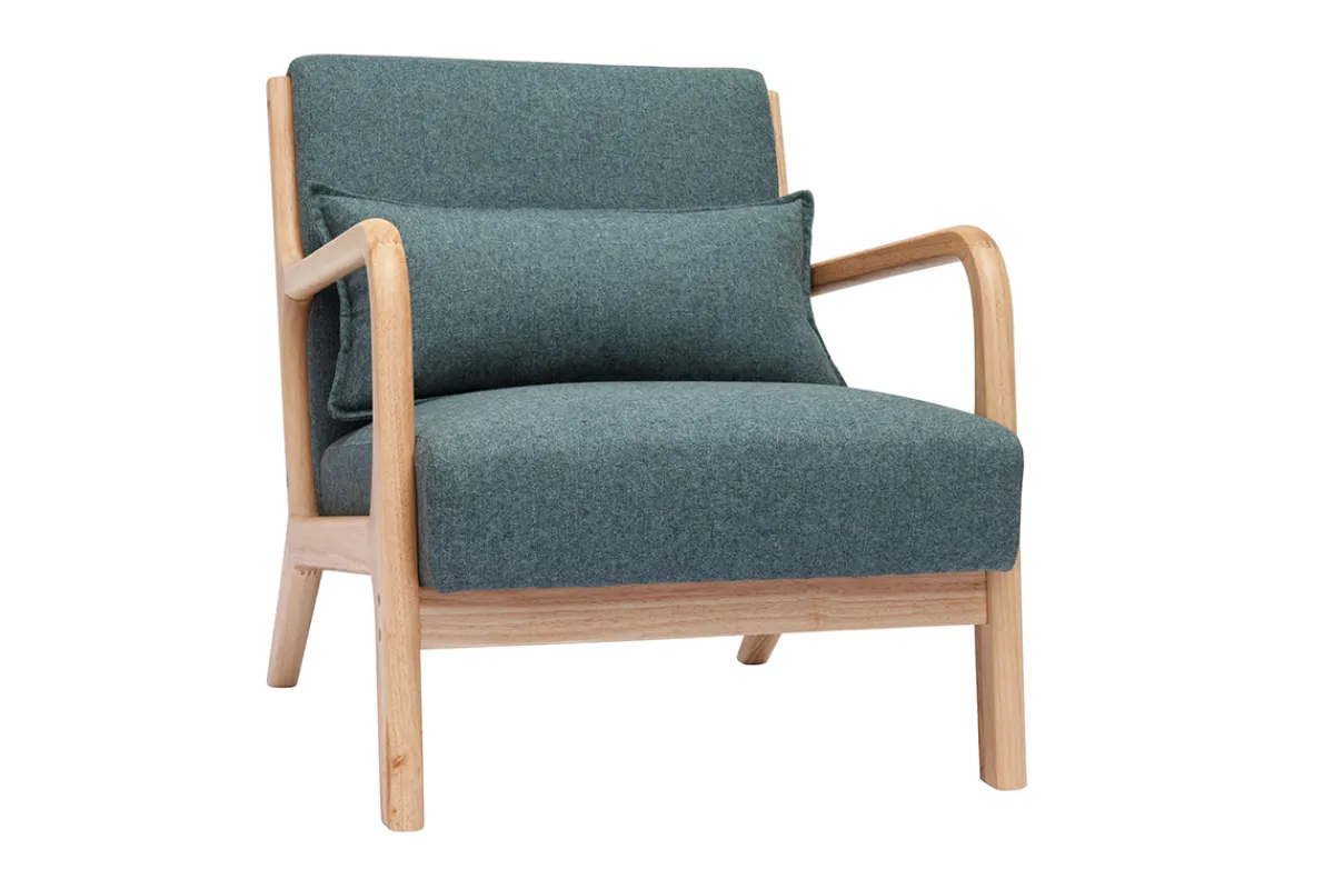 Miliboo Skandinavischer Sessel aus graugrünem Stoff mit Samteffekt und hellem Massivholz DERRY* Design-sessel|Sessel