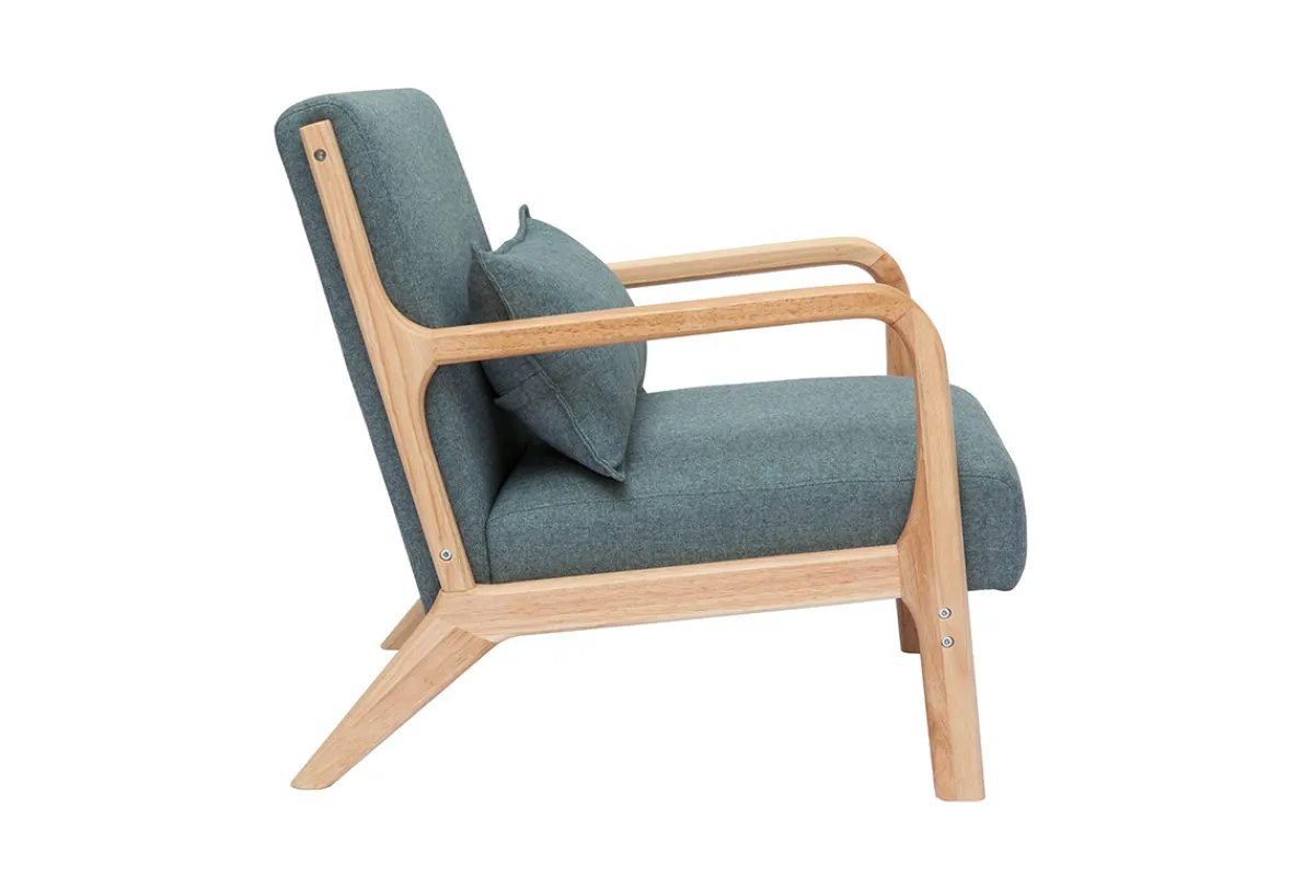 Miliboo Skandinavischer Sessel aus graugrünem Stoff mit Samteffekt und hellem Massivholz DERRY* Design-sessel|Sessel