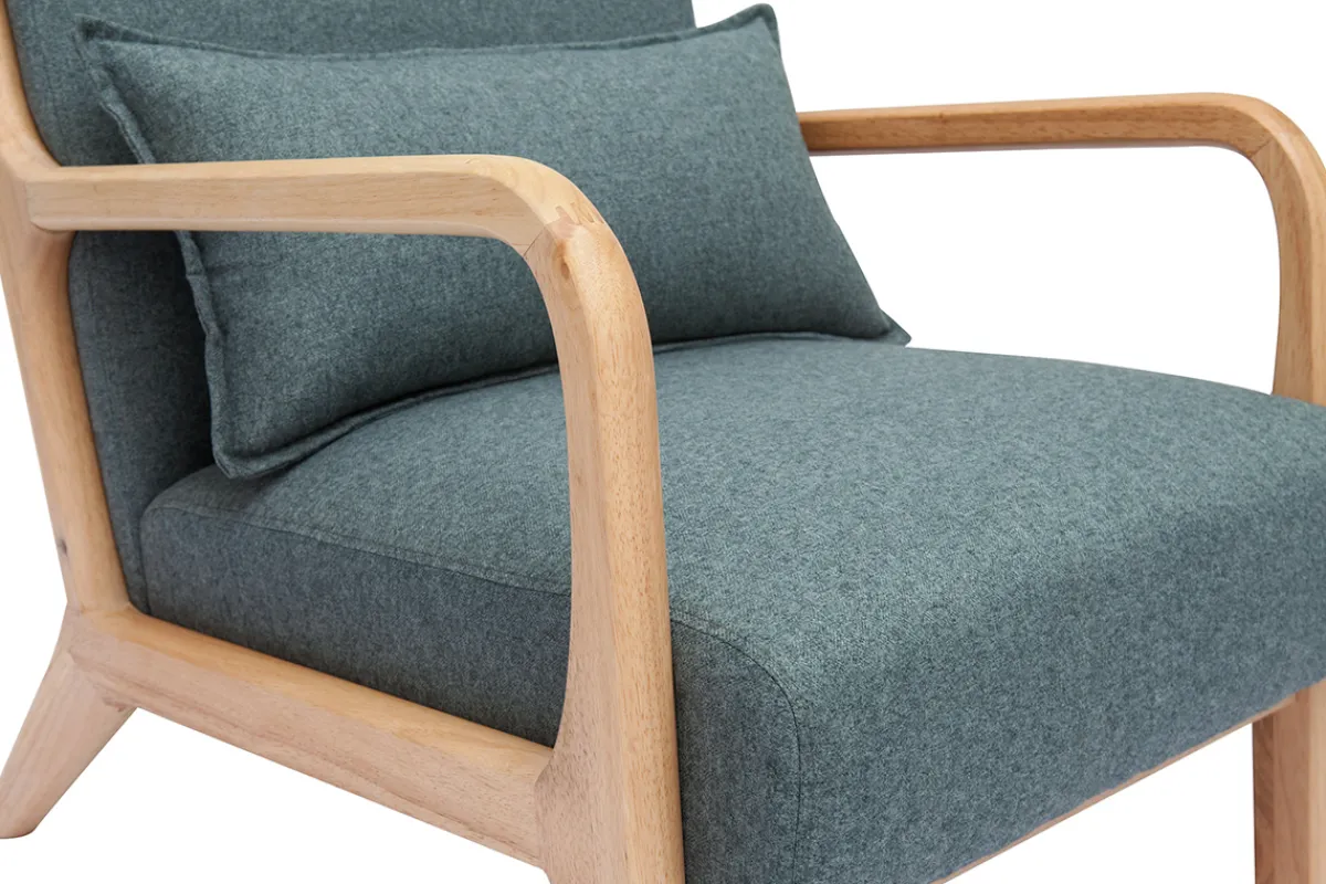 Miliboo Skandinavischer Sessel aus graugrünem Stoff mit Samteffekt und hellem Massivholz DERRY* Design-sessel|Sessel