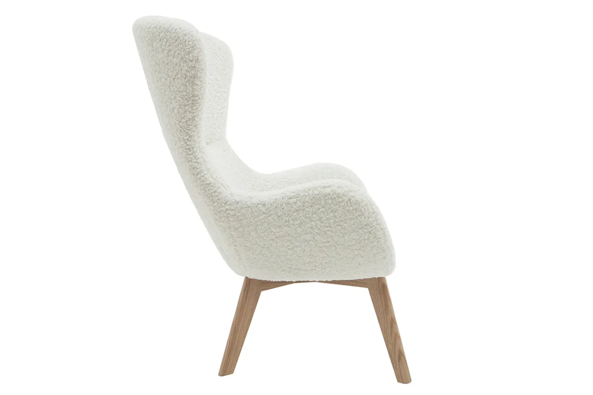 Miliboo Skandinavischer Sessel aus weißem, gelocktem Woll-Effekt-Stoff und Holz ESKUA* Design-sessel|Sessel