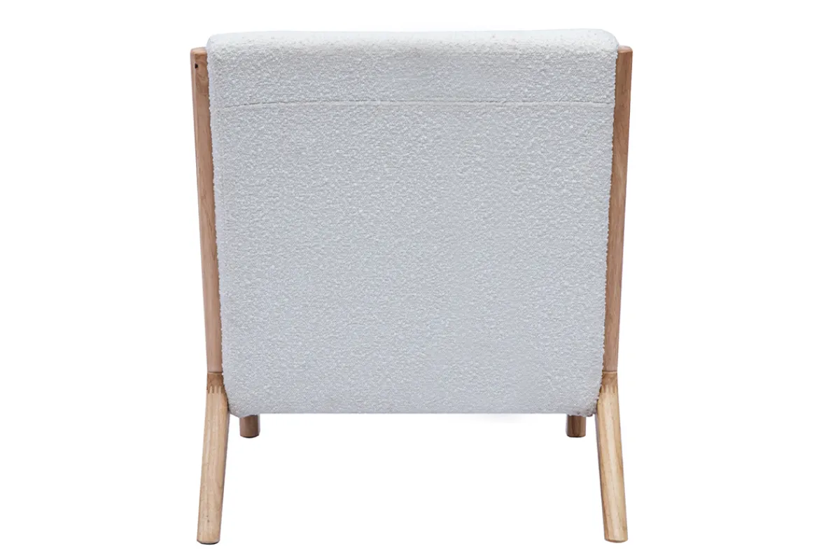 Miliboo Skandinavischer Sessel aus weißem Stoff mit Bouclé-Wolleffekt und hellem Massivholz DERRY* Design-sessel|Sessel