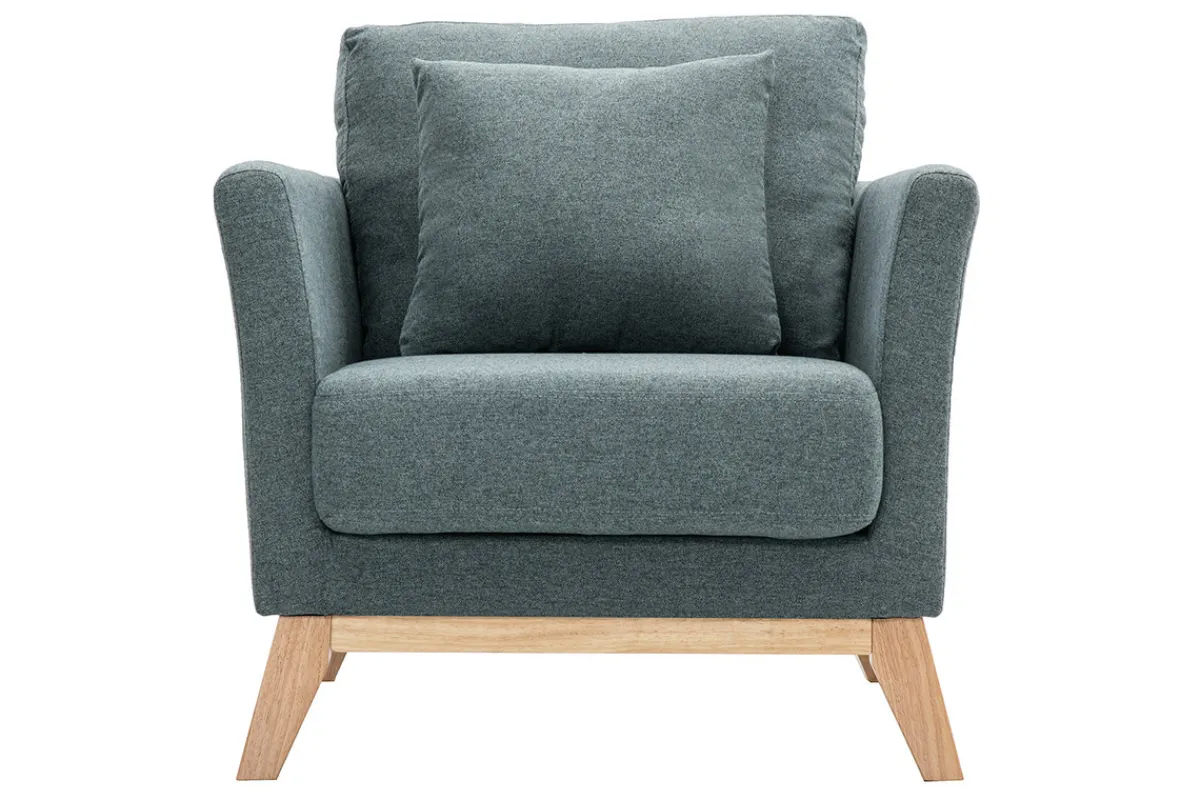 Miliboo Skandinavischer Sessel mit abnehmbarem Bezug aus graugrünem Stoff und hellem Holz OSLO* Design-sessel|Sessel