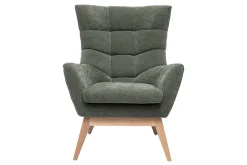 Miliboo Skandinavischer Sessel mit Samteffekt in Khaki und Holz BRODY* Design-sessel|Sessel